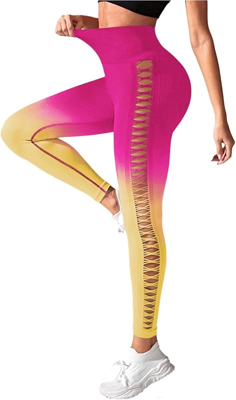 Gradient High Waist Side Mesh Yoga Leggings Women's Running Fitness Hip Tight Sports Yoga Pants