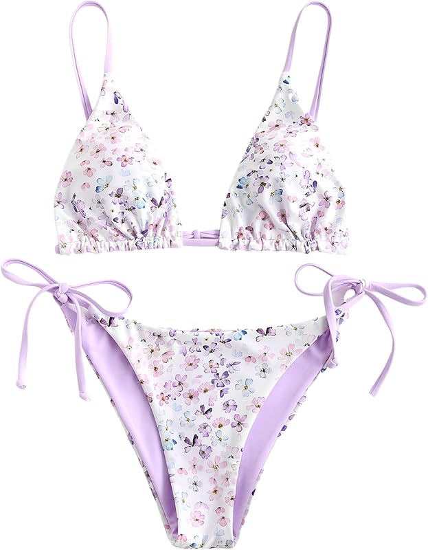 ZAFUL Women's Triangle Bikini Floral String Bikini Set Two Piece Swimsuit Bathing Suits