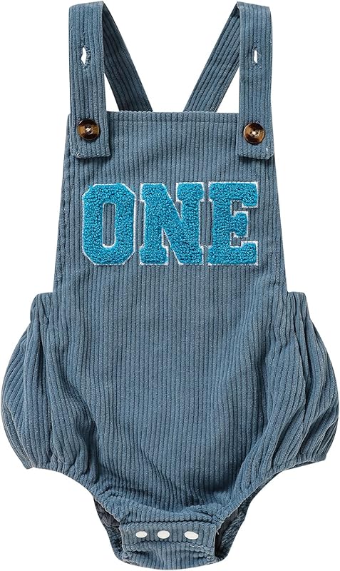 Baby Boys Girls 1st Birthday Romper Baby First Birthday Outfit Boy Solid Color Jumpsuit Cake Smash Outfit