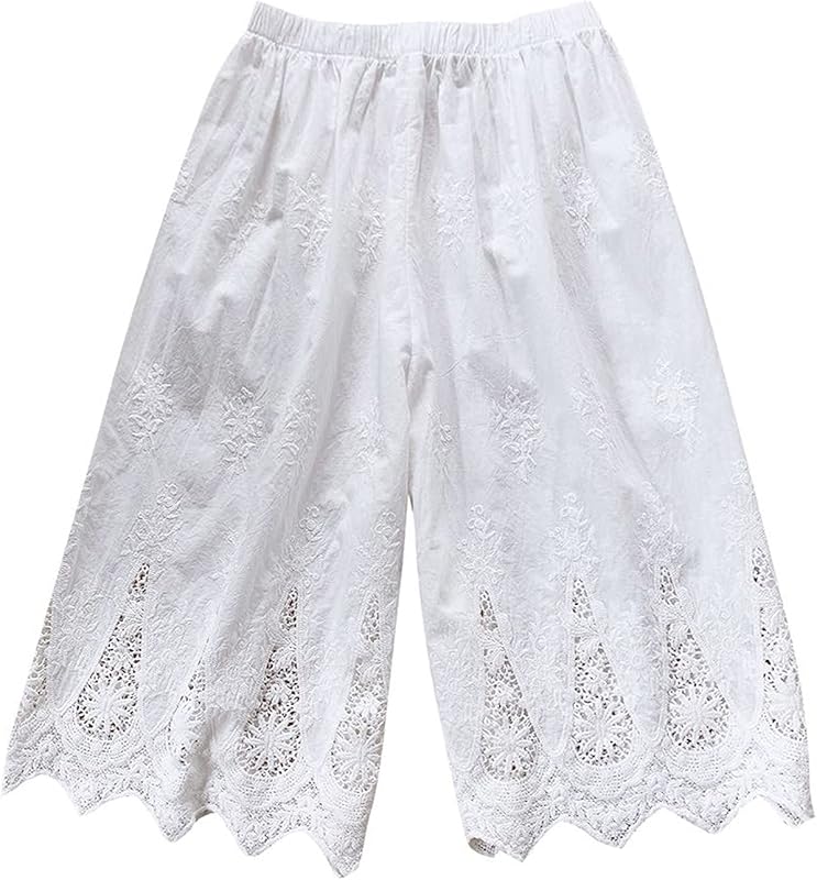 Vintage Lace Pettipants Slips Embroidery Flower Womens Lightweight Cotton Linen Bloomer Shorts Lounge Short Pants