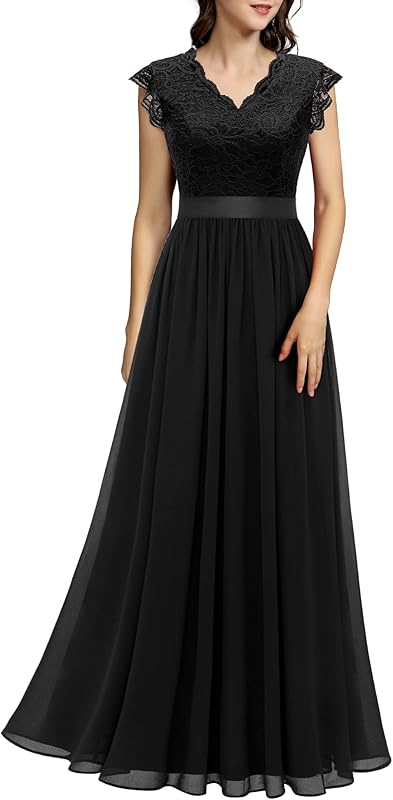 Dressystar Women's V Neck Sleeveless Lace Bridesmaid Dress Wedding Party Gown