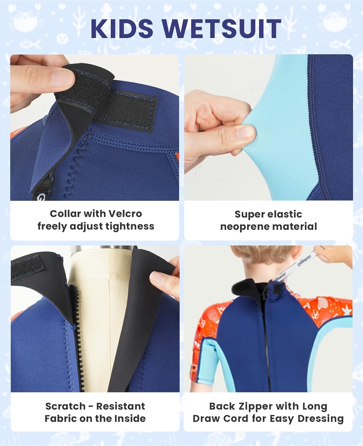 Gogokids Kids Wetsuit, Youth 2.5mm Neoprene Thermal Wet Suits, Short Sleeve Back Zip Sun Protection Swimsuits for Swimming, Diving, Surfing Lessons