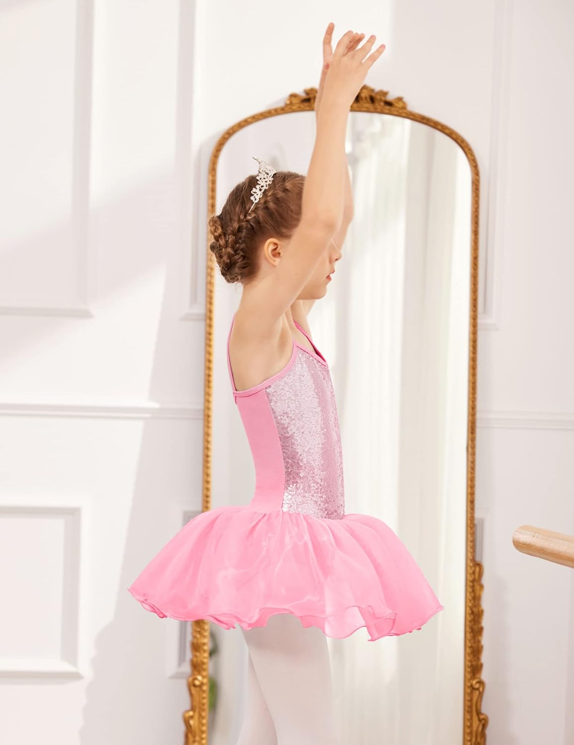 Zaclotre Little Girls Sequin Leotard Sparkly Strap Ballet Leotards Tutu Dress Ballerina Outfit Dance Costume for Kids