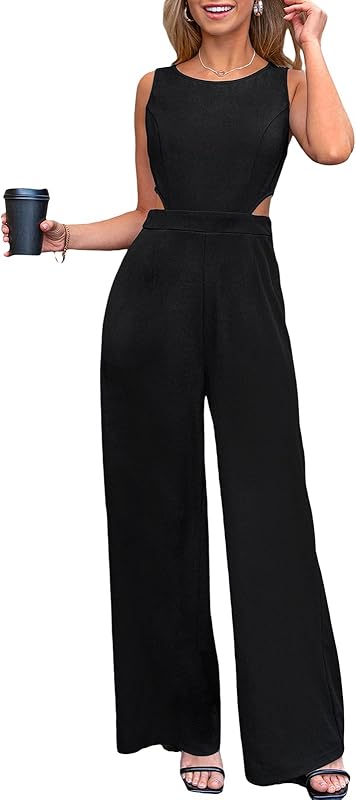 CUPSHE Combinaison pour femme avec découpe col rond sans manches et dos nu, jambes longues et larges, style élégant et décontracté