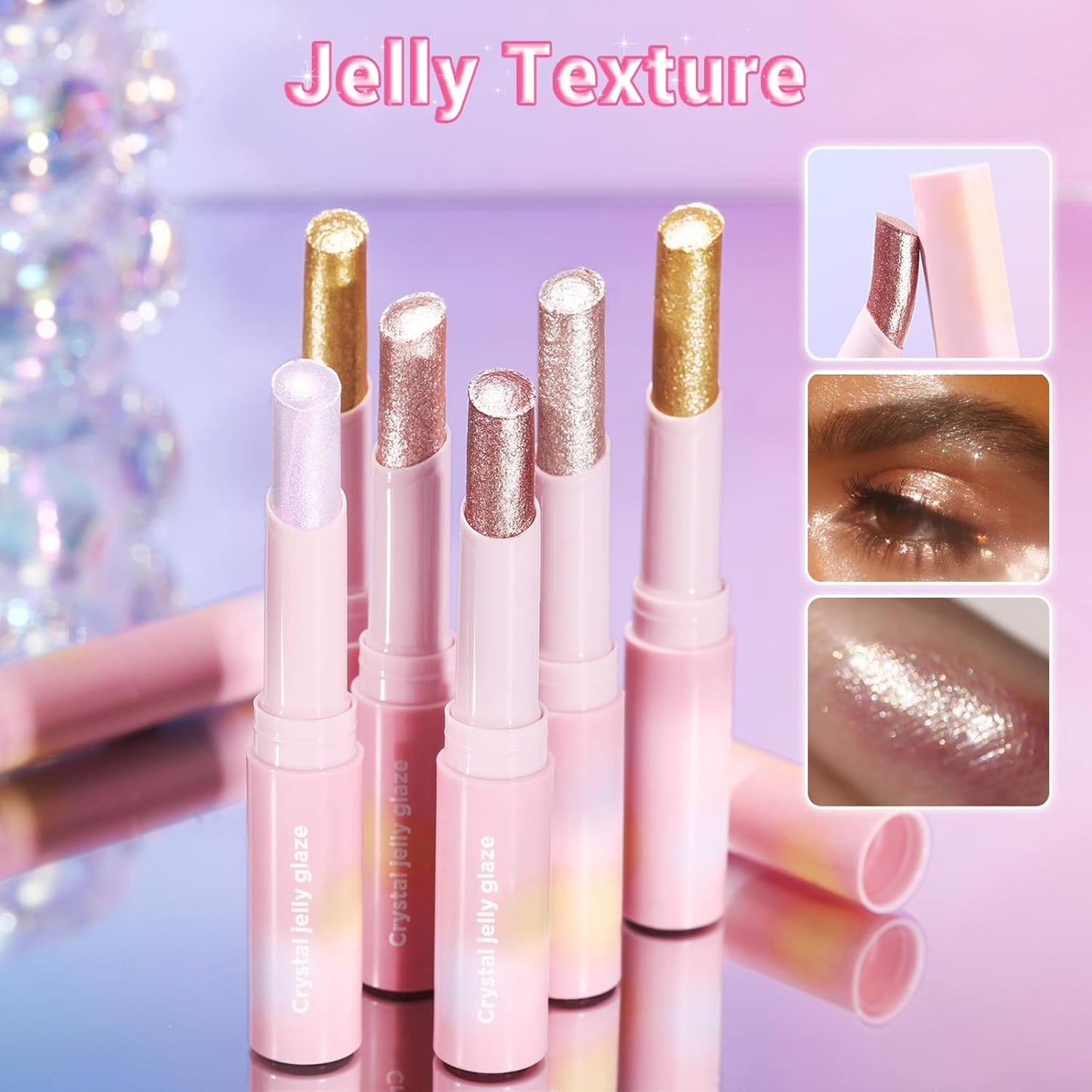 Crystal Hydrating Jelly Stick Eyeshadow Stick, Glitter Makeup Jelly Shimmer Eye Shadow Crayon, Lightweight Eye Brightener Makeup Glitter Eye Shadow (Multicolor, 4 colors)