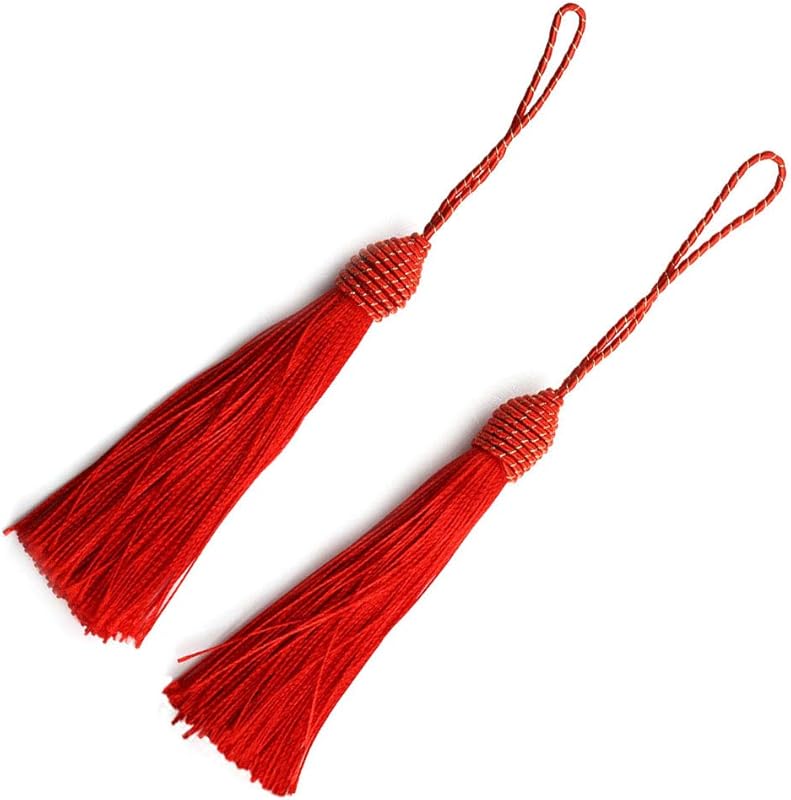 Makhry 20pcs 15.5cm/6 Inch Silky Floss Bookmark Tassels with 2-Inch Cord Loop and Small Chinese Knot for Jewelry Making, Souvenir, Bookmarks, DIY Craft Accessory (Peach Pink)