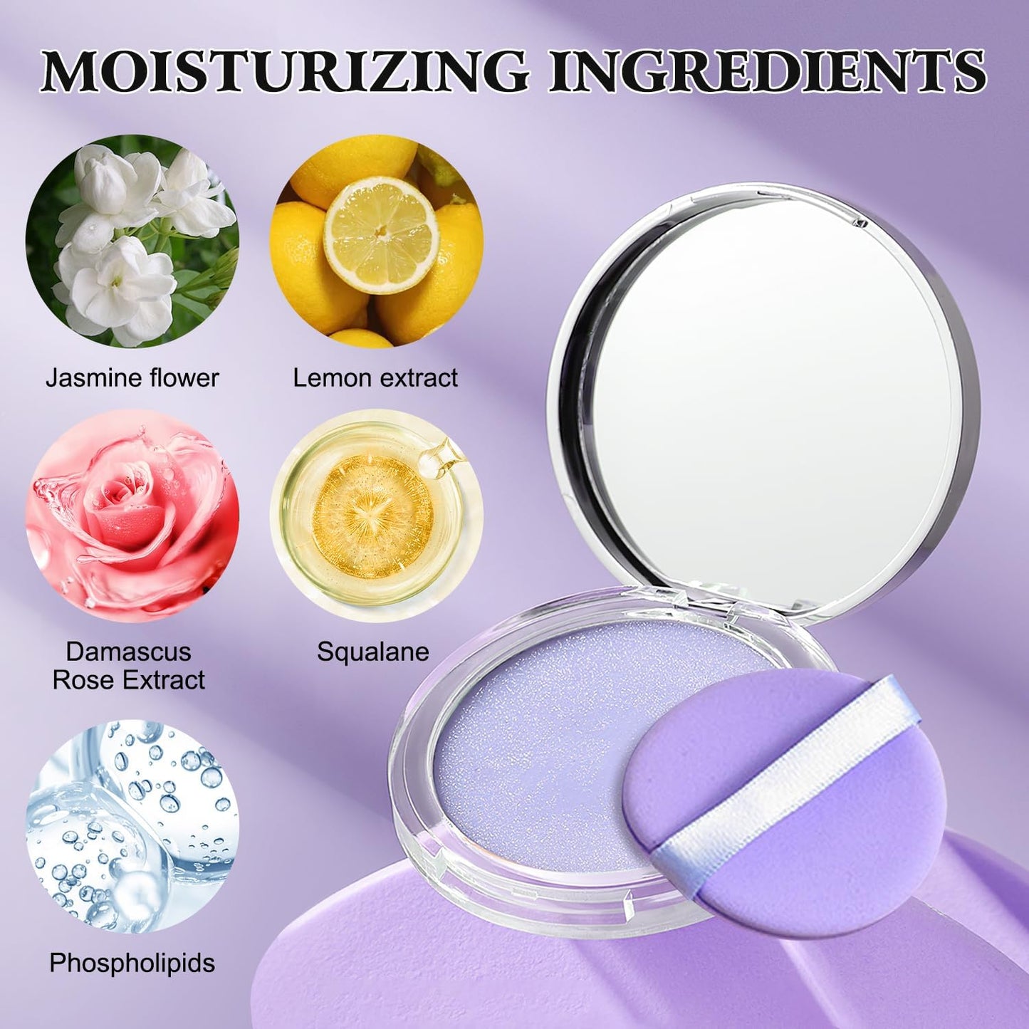 Gel-like Formula Oil-Control Primer & Setting Powder, Polvos Compactos Matte Powder for Silky Blurring Oil Control, Lavender Blurring Powder