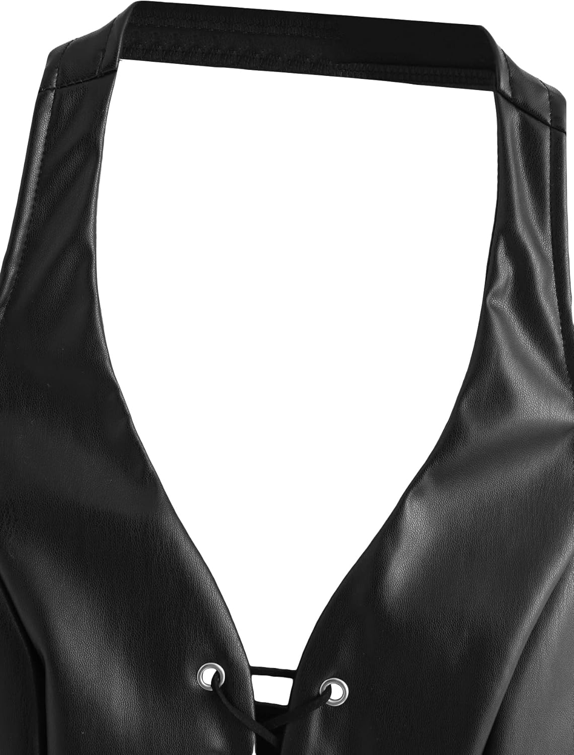 SweatyRocks Women's Faux Leather Crop Tank Top Lace Up Tie Front Halter Tops
