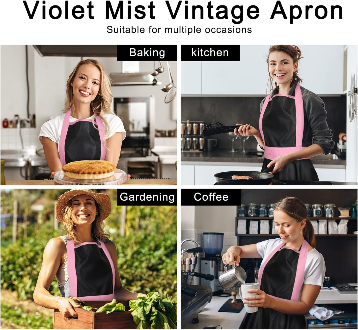 Violet Mist Cute Lovely Retro Aprons for Women Girls Ladies Sexy Vintage Aprons Black Pink Vintage 50s Apron Halloween Christmas Apron Cooking Kitchen Ruffle Apron for Housewife Waitress Mother's Gift