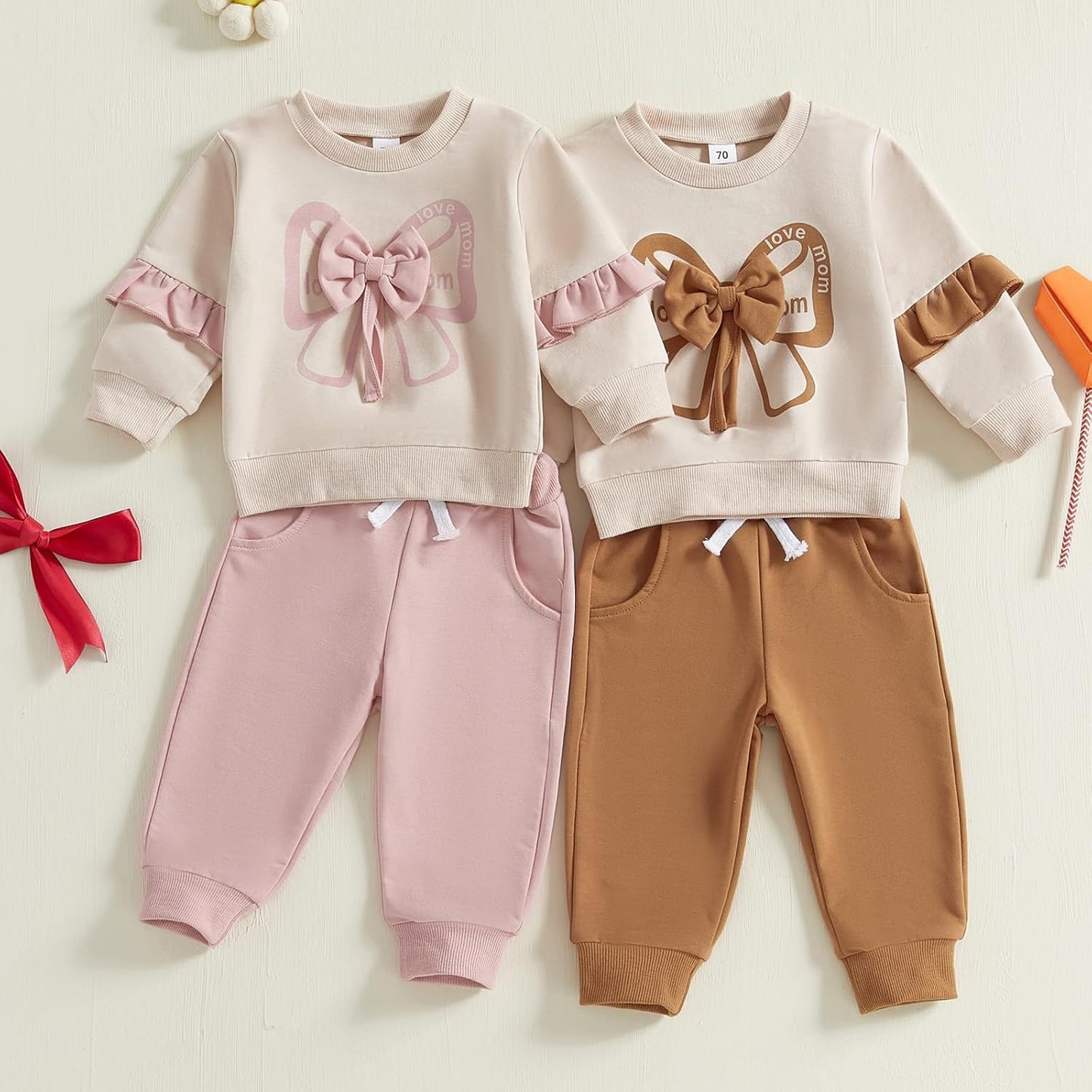 Mubineo Toddler Baby Girl Clothes Bowknot Sweatshirt Outfits Fall Winter Long Sleeve Tops Pant Outfit Sweatsuit Set
