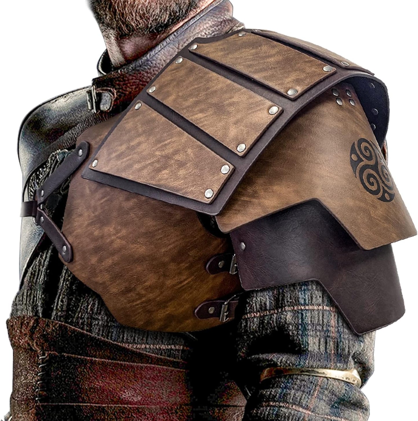 HiiFeuer Viking Faux Leather Single Pauldron Shoulder Armor, Retro Medieval Knight Shoulder Armor for LARP/Cosplay