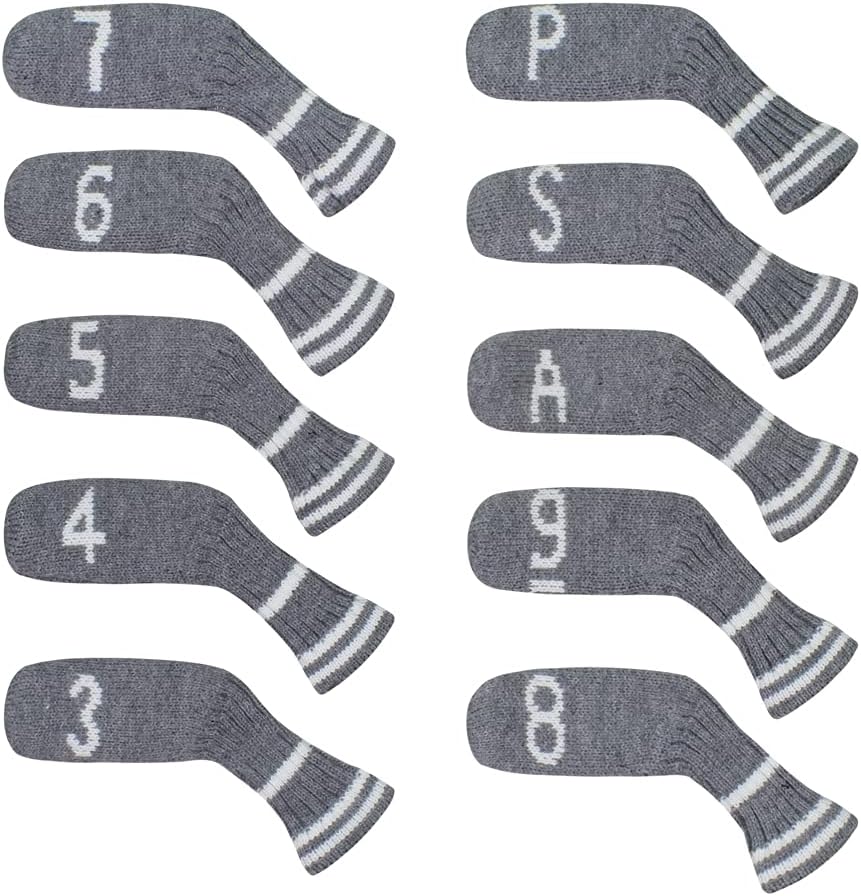 Scott Edward 1/7/10 Pcs Knitted Golf Club Head Covers for Irons Wedge Cuteness and Basically Socks Shape Washable Golf Club Head Protector on Classic Stripes Style,Double Sided Customization