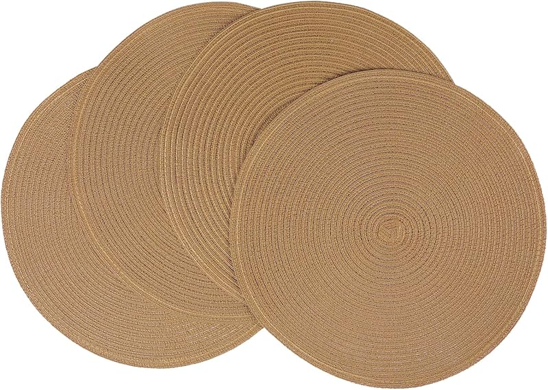 SHACOS Round Braided Placemats Set of 4 Round Table Mats for Dining Tables 15 inch Washable Kitchen Table Place Mats Indoor (Beige, 4)
