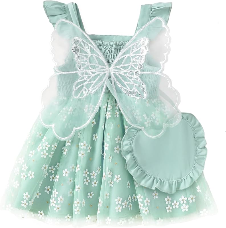 Kucnuzki Baby Girl Clothes Toddler Girls Summer Fairy Tulle Dress Ruffle Fly Sleeve Casual Sundress Cute Outfit for Kids