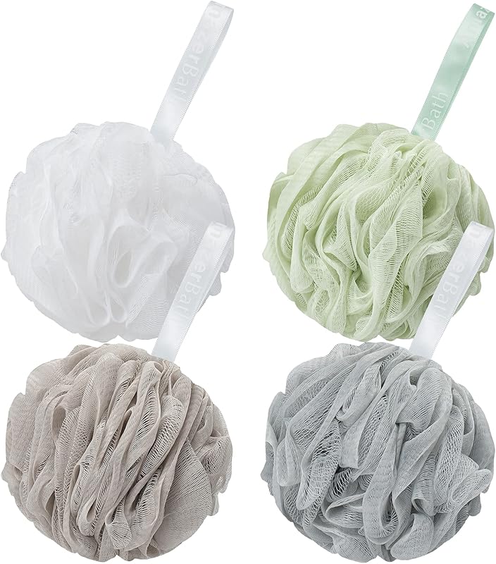AmazerBath Loofah Sponge 75g/Piece, Exfoliating Bath Sponge Body Scrubber - Loofa Set of 4 Flower Color (Large, Green-Purple)