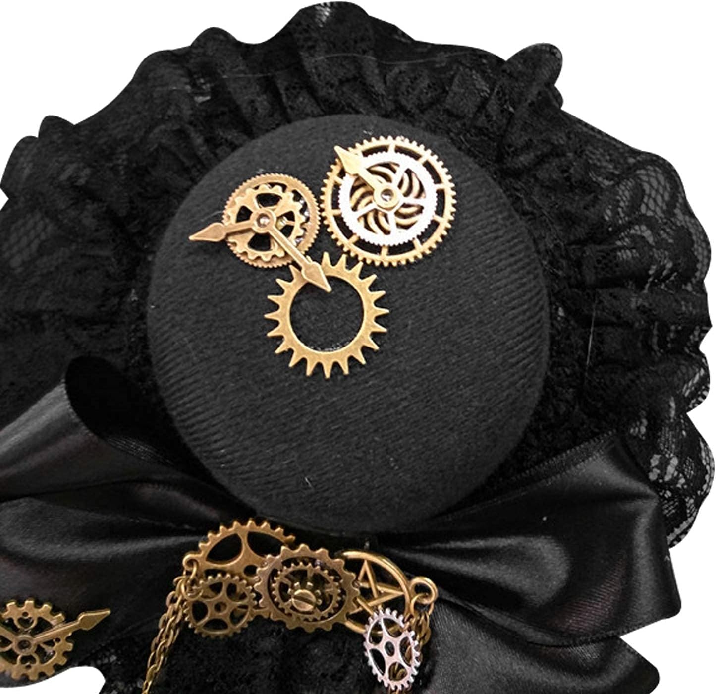 Womens Girls Vintage Lace Veil Tassels Steampunk Hair Clip Gears Bow-tie Mini Top Hat Gothic Lolita Fedoras Headwear