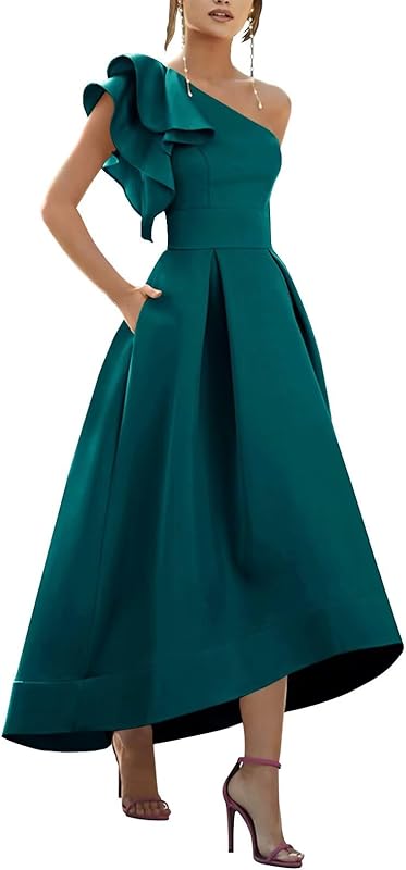 One Shoulder Satin Mother of Bride Dresses 2025 High-Low Ruffle Formal Evening Party Gowns
