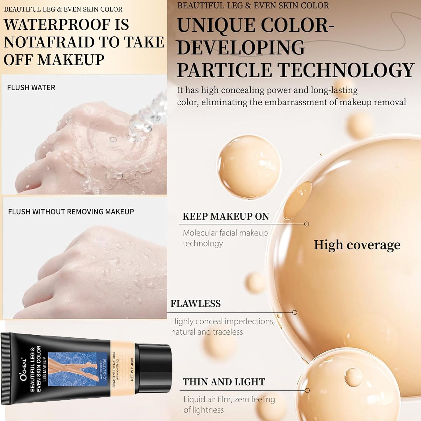 Dulele Leg and Body Makeup Foundation, Waterproof Leg & Body Tattoo Scar Cover up, Body Coverage Tattoo Concealer, No Transfer, Covers Varicose Veins for All Skin Tones (Bronze, M)