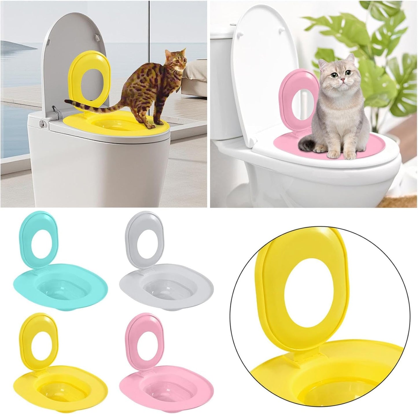 Cat Toilet Training Kit-Cat Toilet Seat Training Kit | Cats Toilet Traiining System | Teach to Use | Reusable Thrainer | Trainig Seat Tool | Box for Pet Cleaning (Grey)