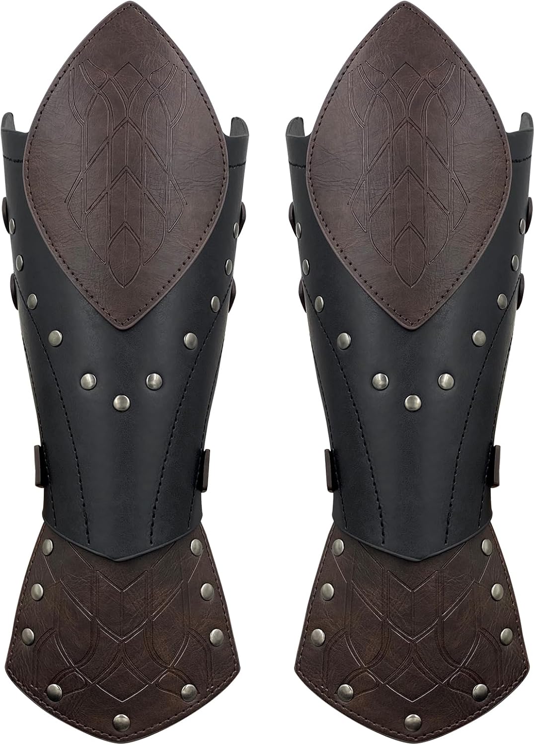 HiiFeuer Medieval Embossed Faux Leather Elf Arm Guards, Fantasy Cosplay Buckle Bracers, Knight Archer Gauntlets for LARP