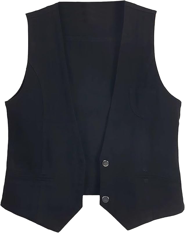 Womens Sleeveless Denim Vest V Neck Button Down Jean Waistcoat Y2K Casual Trendy Loose Fit Lightweight Jackets with Pockets