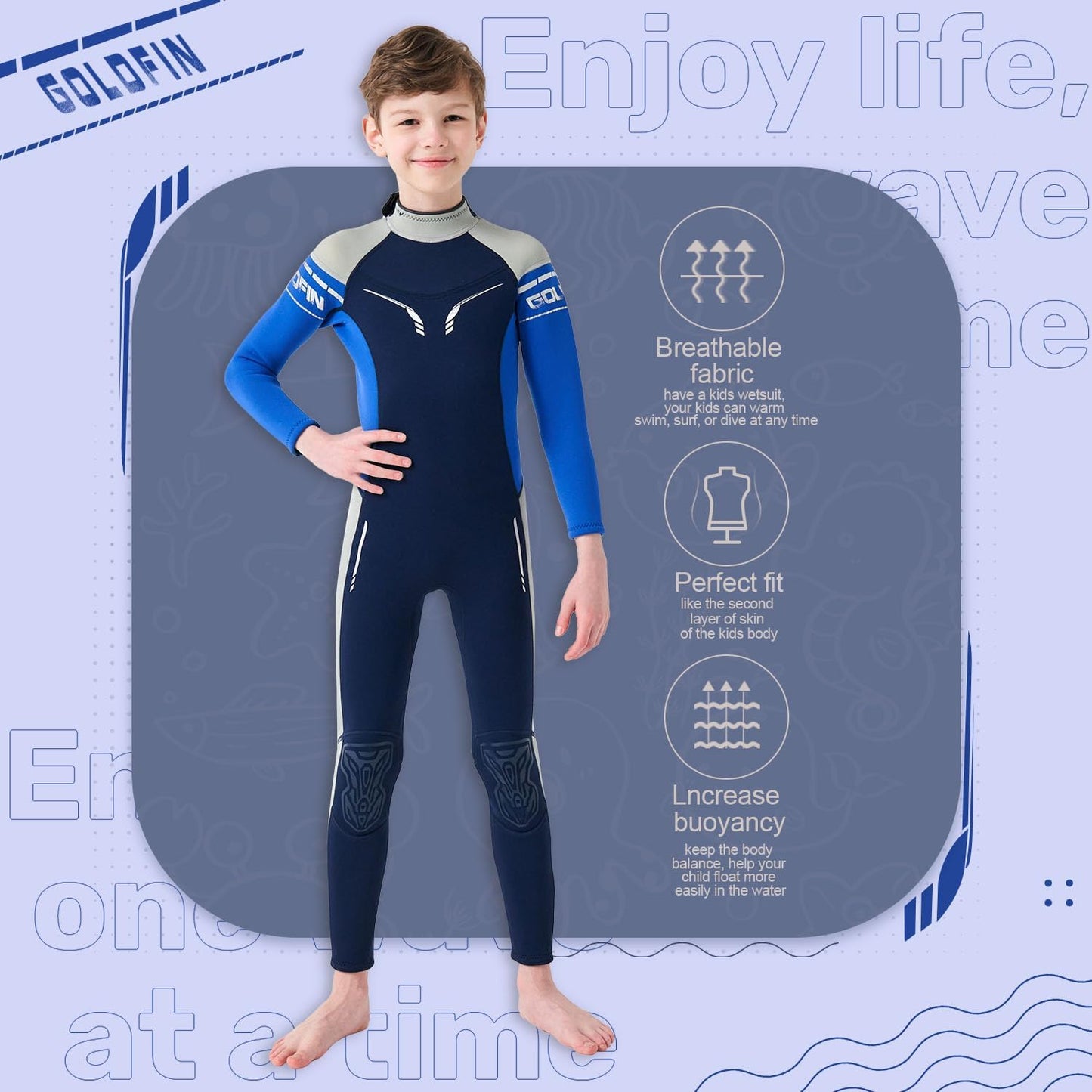 Goldfin Kids Wetsuit, Boys Girls 3mm Wet Suits Youth Toddler Neoprene Back Zip Keep Warm for Cold Water Swimming Diving Snorkeling Surfing Paddleboarding