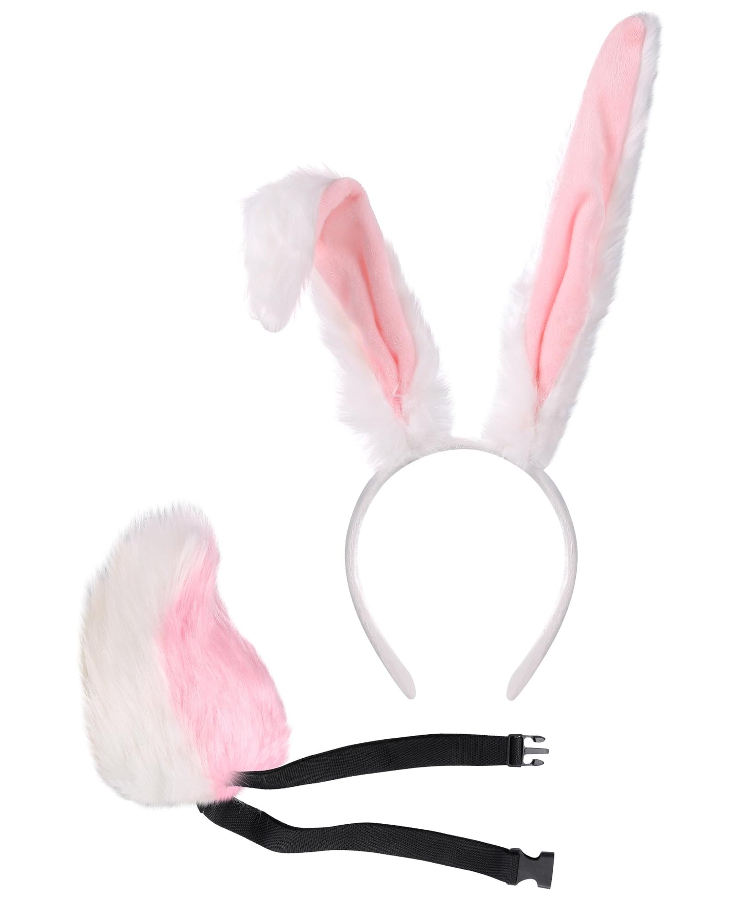 Roicaholy Rabbit Ears Tail Set - Fluffy Faux Fur Bendable Tail | Ears Headband Bunny Animal Costume for Halloween Easter
