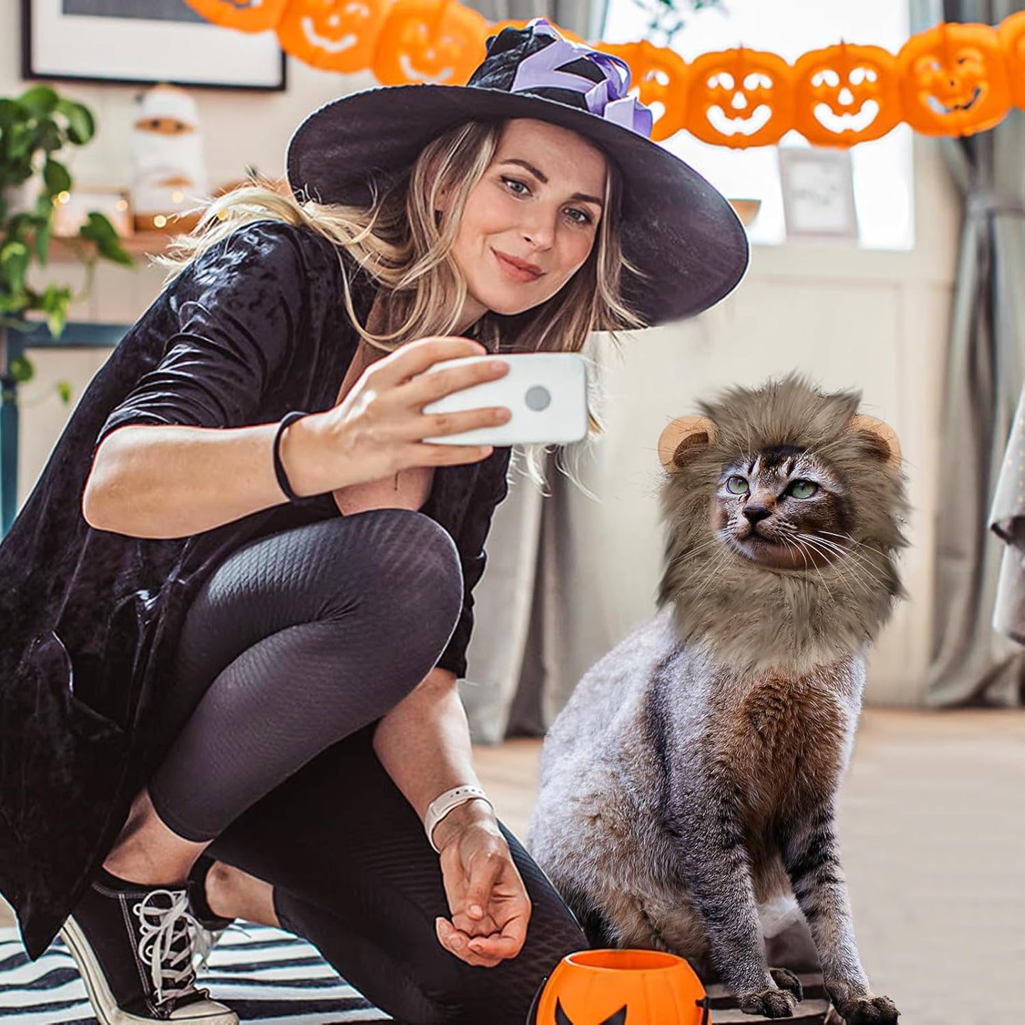 Cat Lion Mane Halloween Costume for Small Cats & Puppy– Pet Costume for Halloween, Cat Birthday, Cat Cosplay, Cat Outfits, Pet Clothes (Grey)