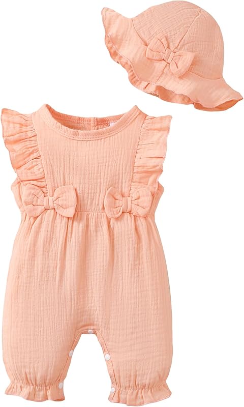 SUNNY PIGGY Newborn Baby Girl Clothes Baby Girl One Piece Romper Fall Winter Long Sleeve with Hat Sets Cute Infant Outfits