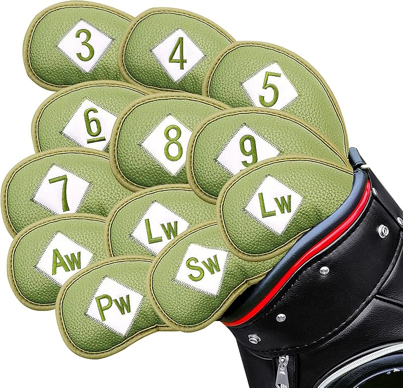 FINGER TEN Golf Iron Head Covers Value 12 Piece Set, Synthetic Leather Deluxe Club Headcover, Universal Fit Main Iron Clubs Gift Set