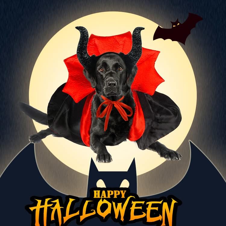 2 Pcs Dog Halloween Costume Set Cat Witch Vampire Cape Devil Horns Hat Holiday Clothes for Cat Puppy Halloween Party Pet Outfits M