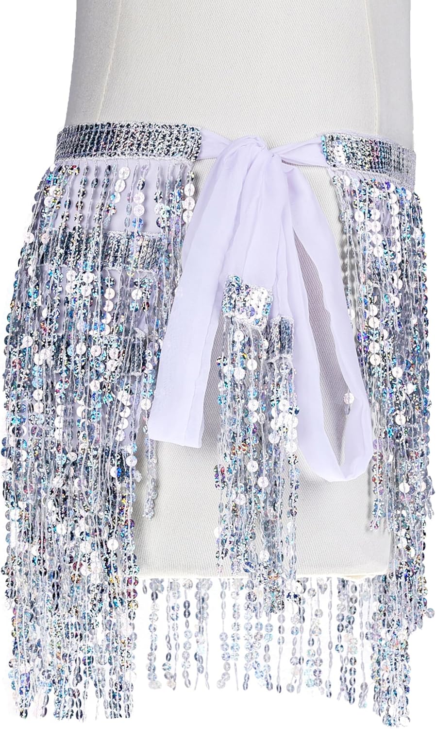 Women Belly Dance Skirt Tassel Fringe Skirts Sparkly Sequin Hip Scarf Party Costume