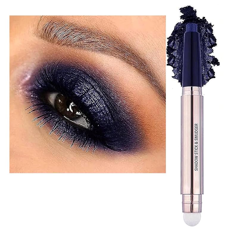 2 in 1 eyeshadow stick and Sponge Makeup Brush, Smooth Cream Shimmer Shadow Pencil Long Lasting Waterproof Eye Shadow Highlighter Stick Makeup , Hypoallergenic Highlighter Multi-Dimensional eyes Look