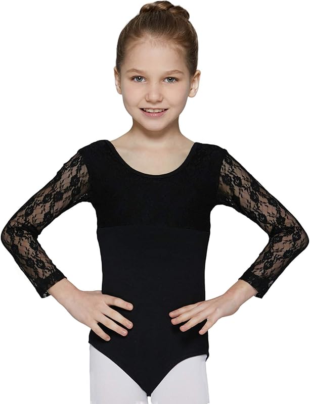 MdnMd Girls Ballet Dance Neck Lace Leotard for Toddler Gymnastic with Bow Back Cap Sleeve