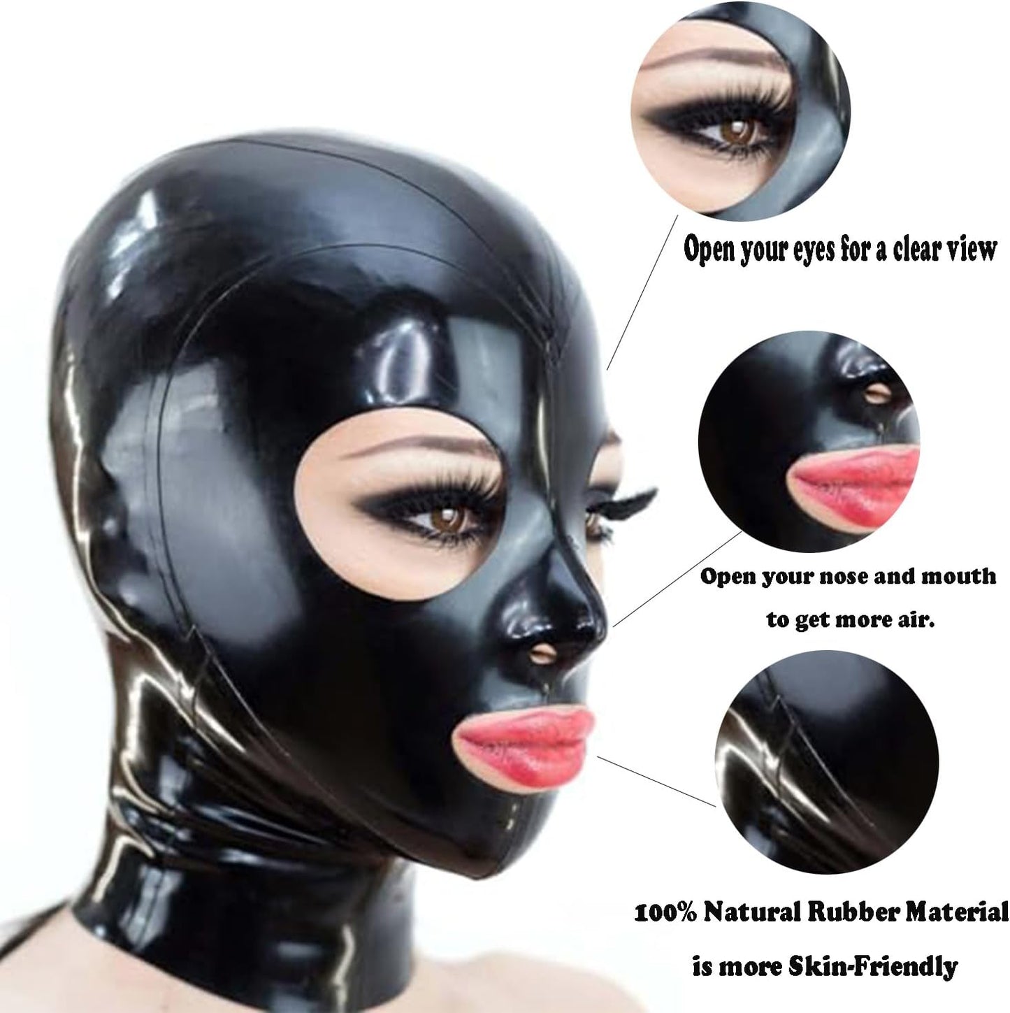 ABWL Black Latex Mask Hood,Rubber Masks with Open Eyes,Cosplay Costumes Clubwear Party Mask for Women Men