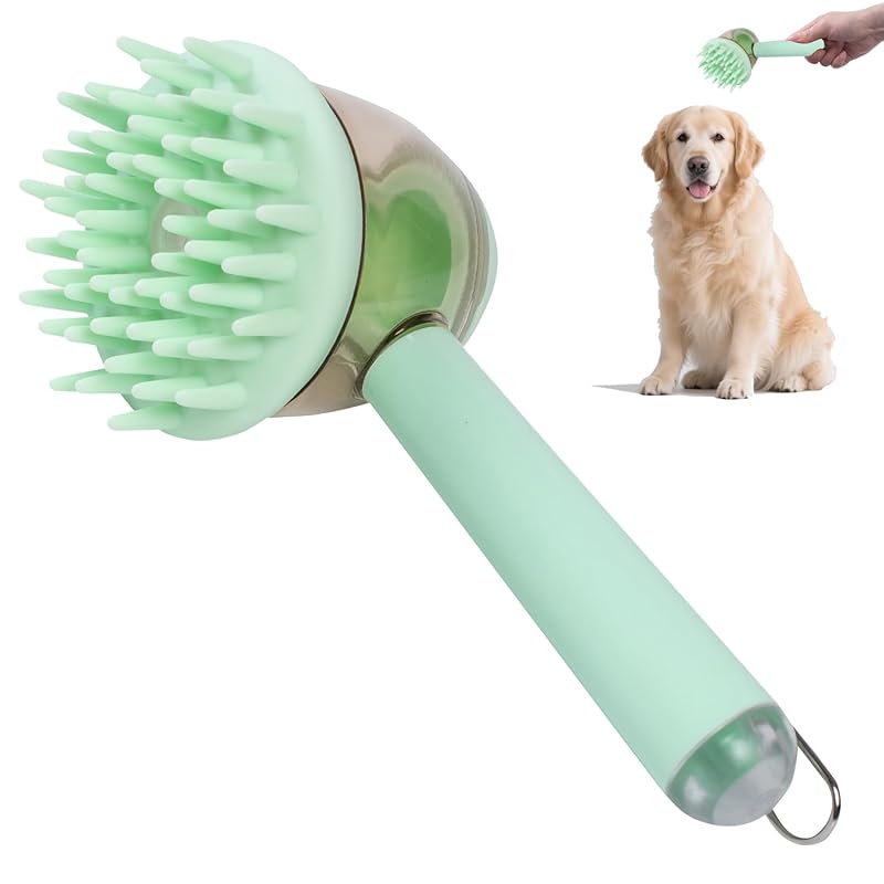 3-in-1 Pet Bath Brush for Dogs & Cats | Shower Massage Brush, Deshedding Comb & Lathering Tool | Anti-Frizz Grooming Brush for Bath Time (beige)
