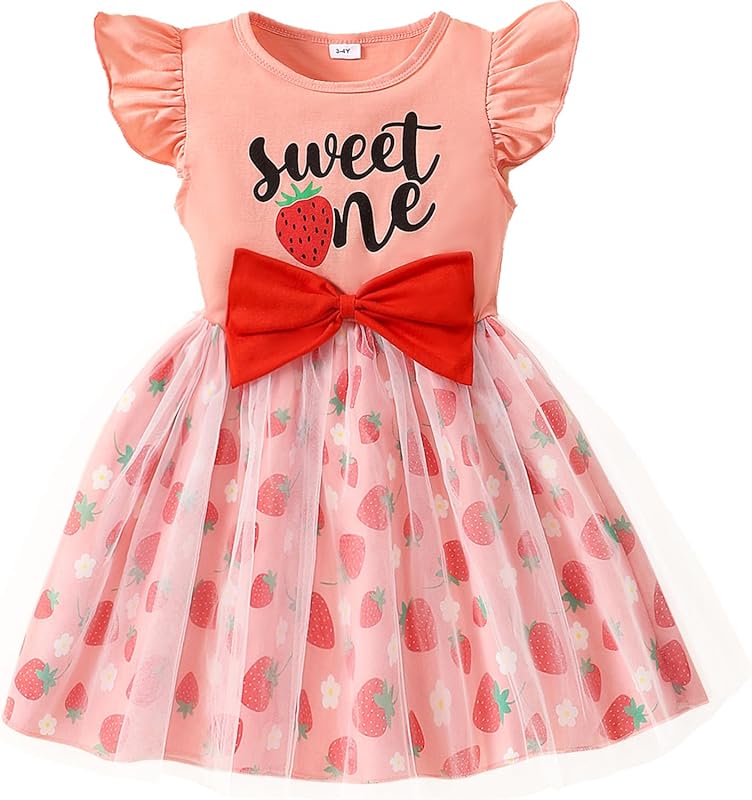 Little Girls Tulle Tutu Dress - Toddler Kids Flutter Sleeve Princess Sundress Casual Summer Outfit Clothes for 2-7Y