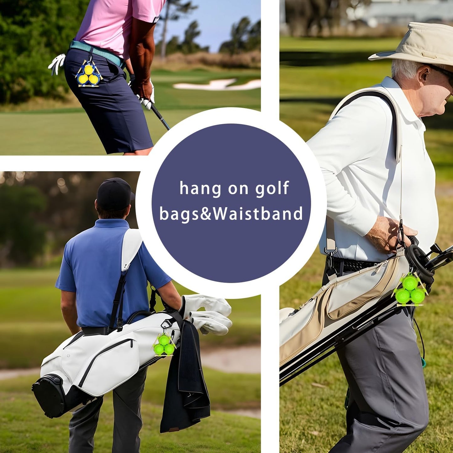 Golf Ball Tee Holder, Soft Silicone Golf Tee Rack for 3 Balls and 3 Tees, Golf Ball Holder with Clip for Bags, Essential Golf Ball Bag for Players