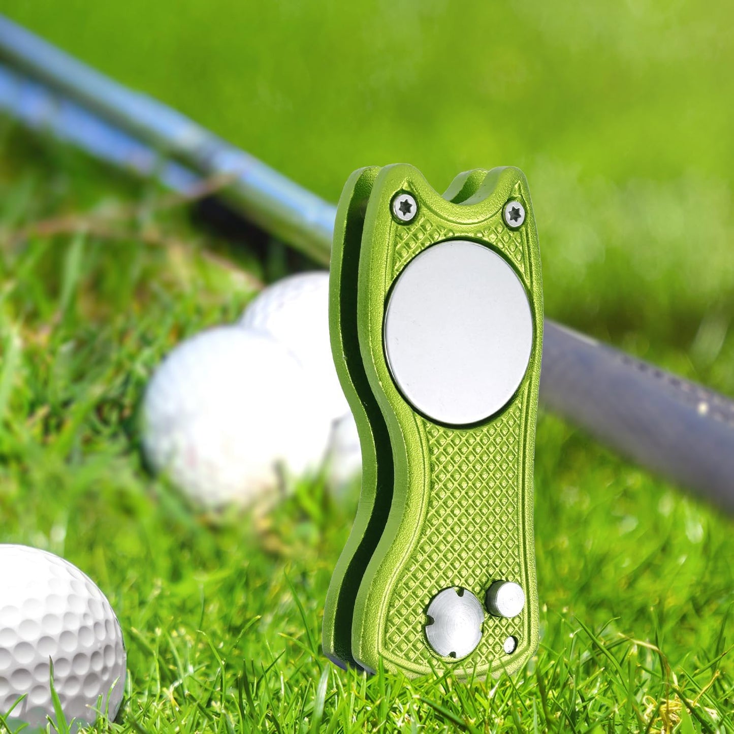 Golf Divot Repair Tool, Stainless Steel Divot Repair Tool Foldable Pop-up Divot Turf Fork Golf Metal Putting Fork Golf Turf Fork Ball Marker Divot Tool for Golf Lover