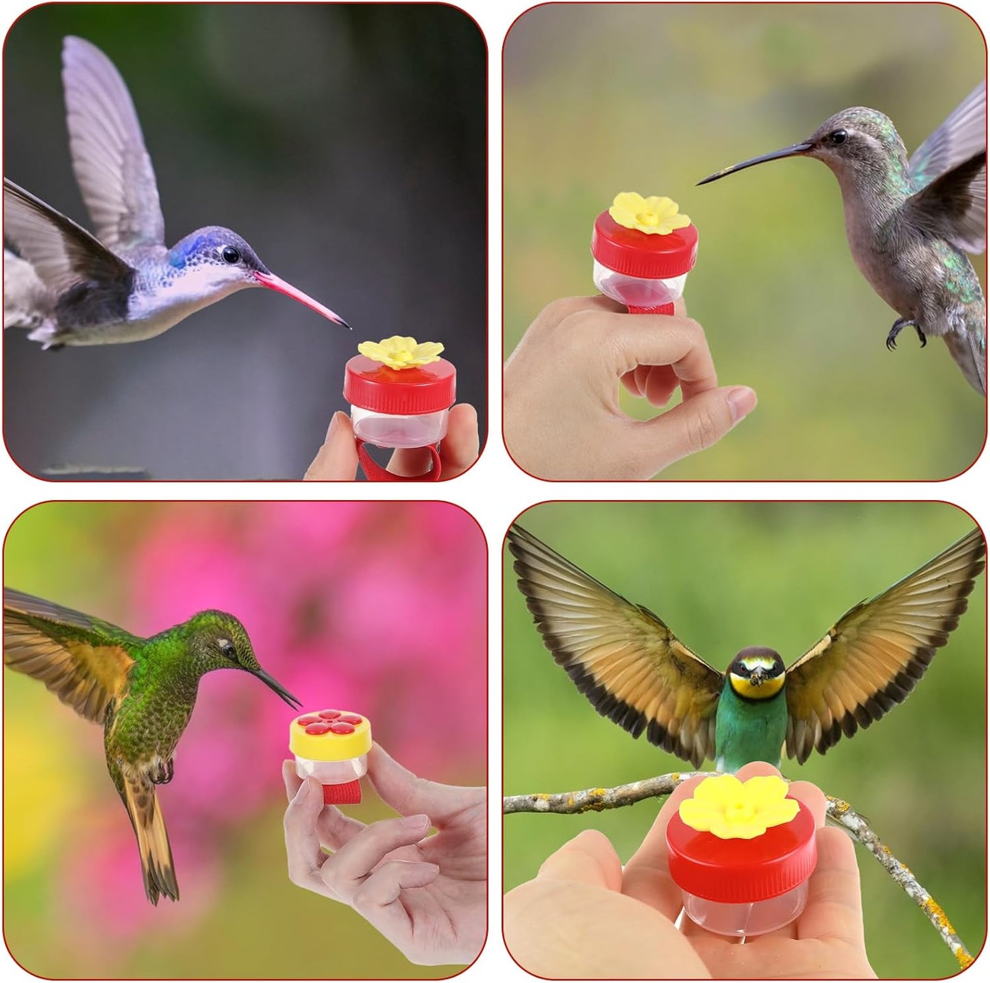 Hummingbird Wrist Feeder, 4 Pieces Handheld Hummingbird Feeders with Adjustable Strap and Flower Design, Mini Hand Feeding Tools for Outdoor Bird Watching and Nature Interaction