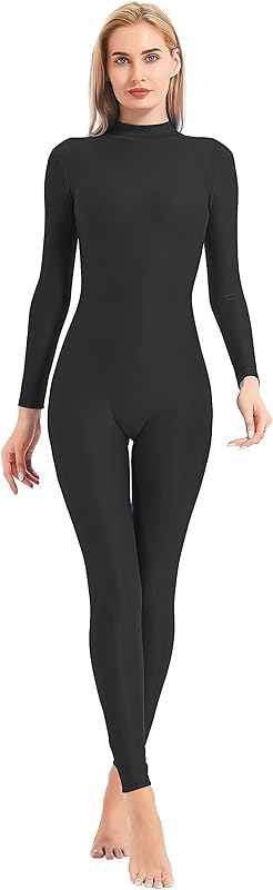 speerise Adult High Neck Zip One Piece Unitard Full Body Leotard Bodycon Jumpsuit for Women