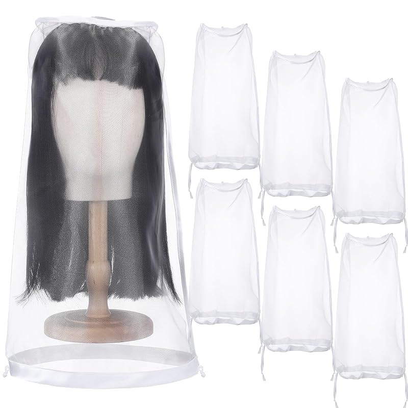 Loopeer 6 Pcs Wig Storage Bags Adjustable Wig Bag with Drawstring Portable Travel Organizer for keep from Dirt Dust(Beige)