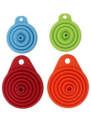 KongNai Kitchen Funnel Set 4 Pack, Small and Large, Kitchen Gadgets Accessories Foldable Silicone Collapsible Funnels for Filling Water Bottle Liquid Transfer Food Grade