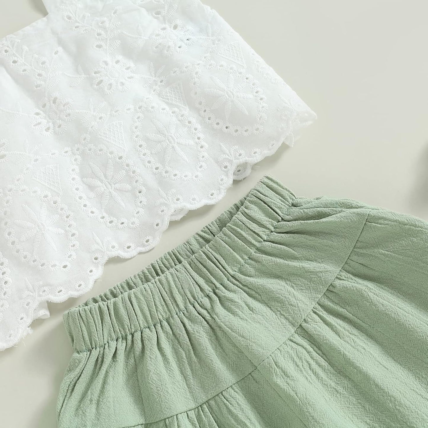 2PCS Baby Girl Sleeveless Strap Lace Crop Vest Tops + Flared Wide-Leg Pants Toddler Summer Outfits Set Clothes