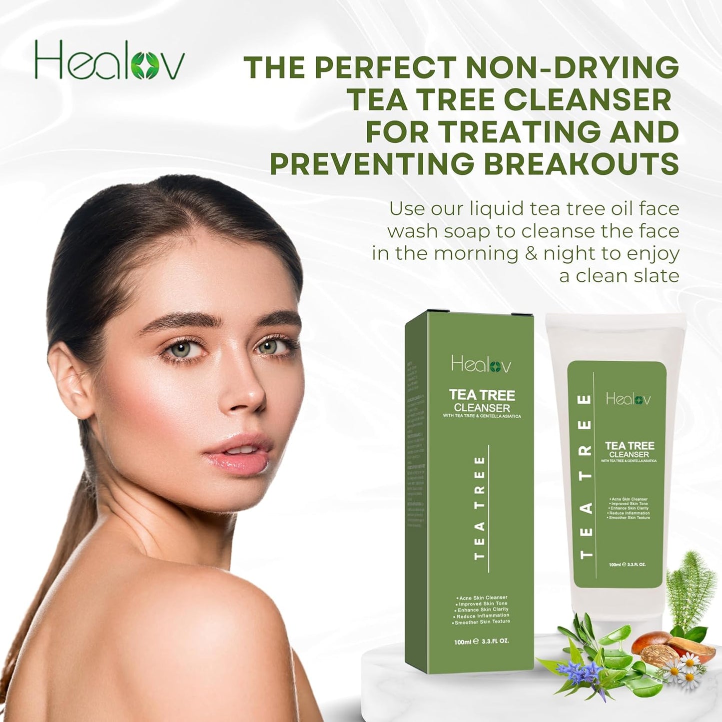 Tea Tree Face Wash – Natural Tea Tree Soap Exfoliating Facial Cleanser – Tea Tree Oil Fights Acne, Skin Irritation and Prevents Breakouts – Deeply Cleansing, Hydrating Liquid Soap for Calm Fresh Skin