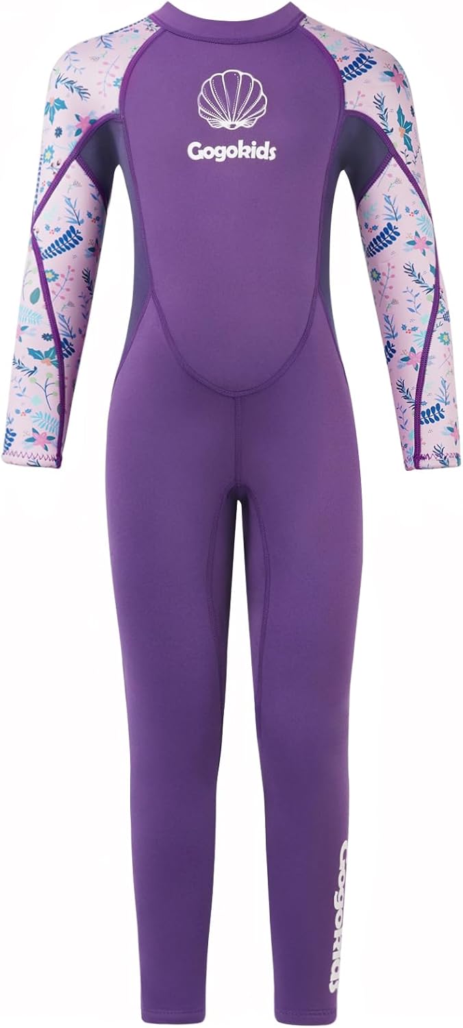 Gogokids Kids Wetsuit, Youth 2.5mm Neoprene Thermal Full Wet Suits, Girls Long Sleeve Back Zip Sun Protection Swimsuits for Water Sports, Diving, Swimming, Surfing Lessons, Keep Warm