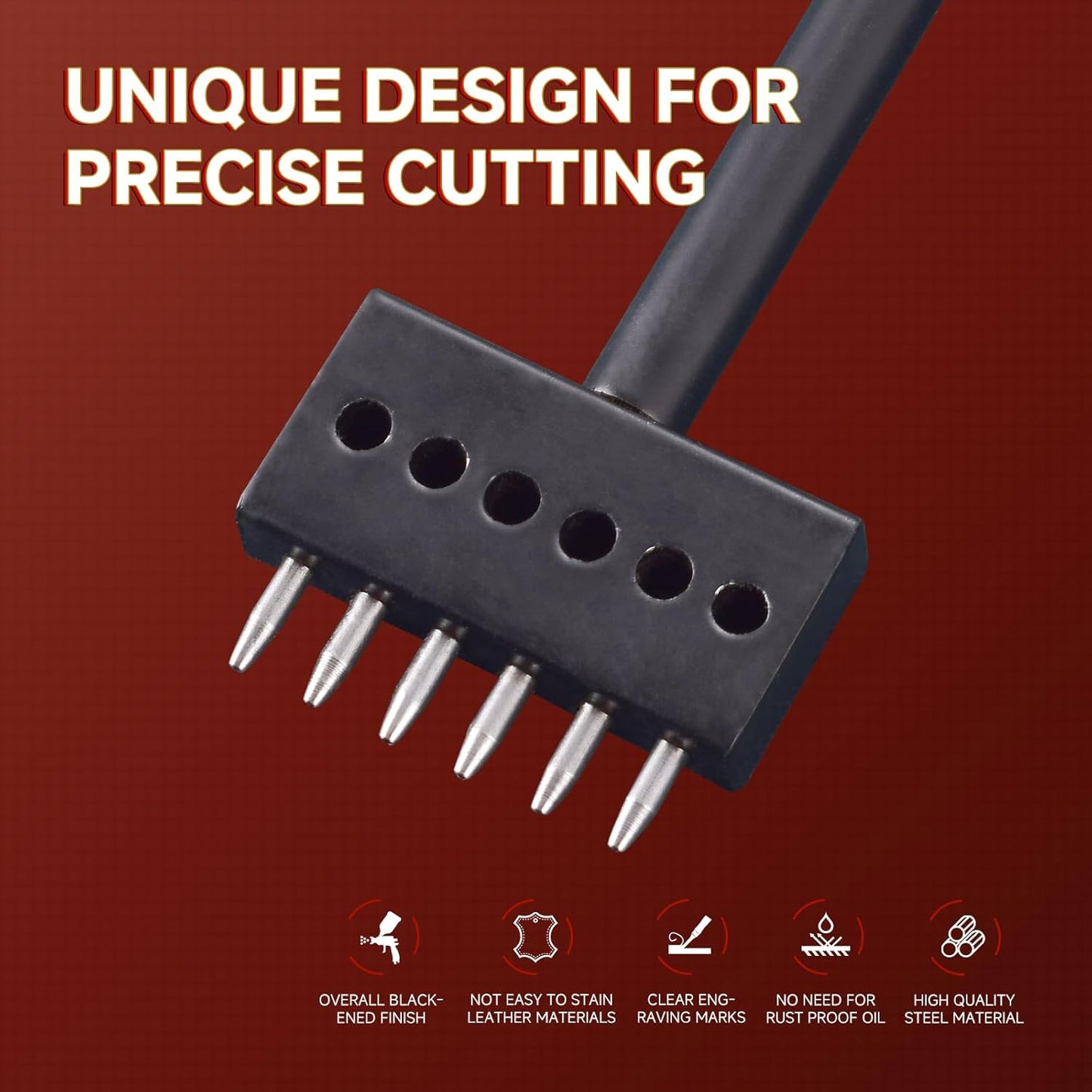 3Pcs Prong Punch Tool Set for Leather Crafts, 2/4/6 Prong Round Hole Tooth Punches, Ideal for DIY Diamond Lacing & Stitching, with 6MM Row Hole Punch - Essential Leather Craft Kit