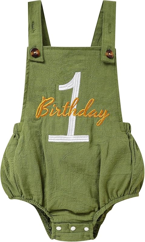 Baby Boys Girls 1st Birthday Romper Baby First Birthday Outfit Boy Solid Color Jumpsuit Cake Smash Outfit