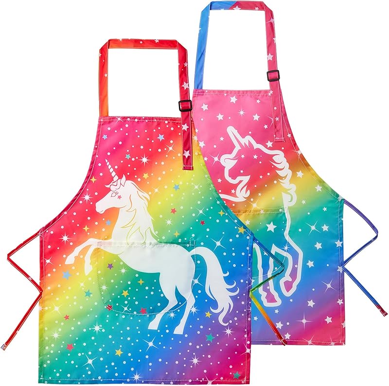 Lictin 2 Pack Kids Apron Girls Boys for Cooking, Waterproof Art Apron with Pockets for Kids Painting Cooking Baking