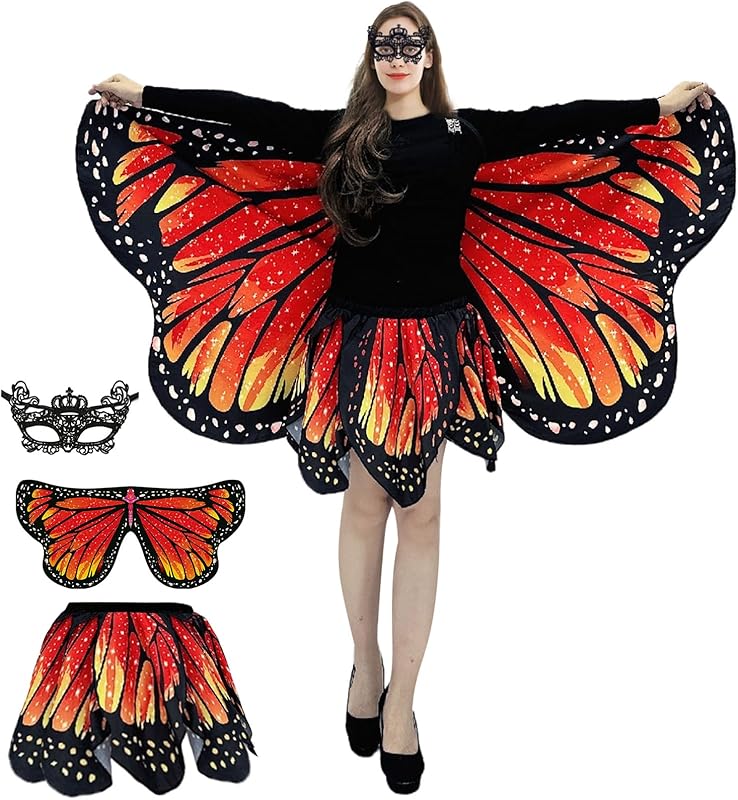 Butterfly Costumes for Women - Double-Sided Printing Butterfly Wings Cape with Skirt for Adults Halloween Costumes